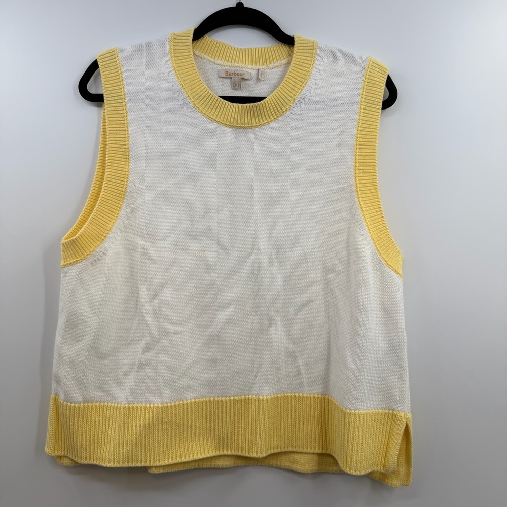Barbour Dana Cotton Knit Sweater Vest Womens 12 White Yellow Preppy